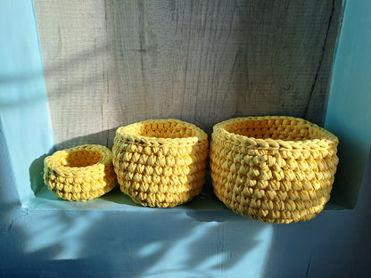 Handmade Crochet Baskets (Set of 3)
